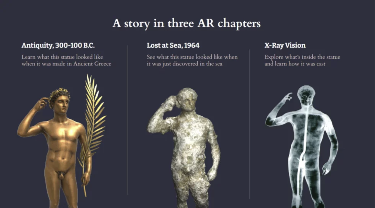 Different views of the Victorious Athlete statue